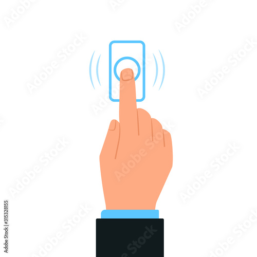 Hand pressing doorbell button icon. Clipart image isolated on white background