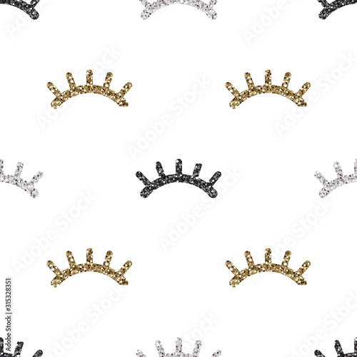 seamless monochrome glitter eyelash pattern on white background