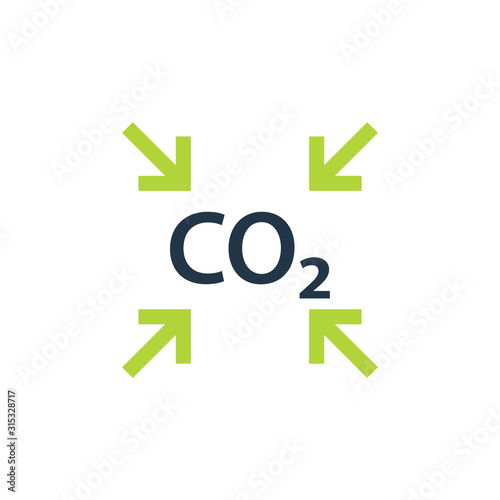 CO2 reduction icon with green arrows. Clipart image isolated on white background