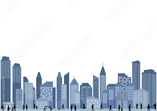 都市風景　人物シルエット
