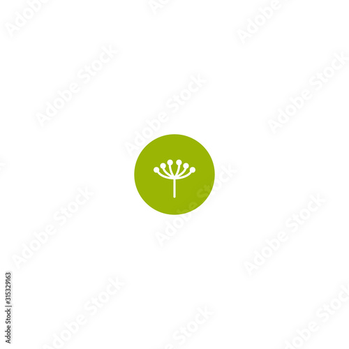 White simple twig with berries in green circle. Flat icon isolated on white.