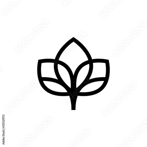 Abstract line floral logo. Isolated on white. Vector illustration. Eco, organic, beauty, nature symbol.