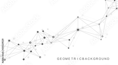 Digits abstract background with connected line and dots  wave flow. Digital neural networks. Network and connection background for your presentation. Graphic polygonal background. Vector illustration.