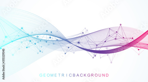 Digits abstract background with connected line and dots, wave flow. Digital neural networks. Network and connection background for your presentation. Graphic polygonal background. Vector illustration.