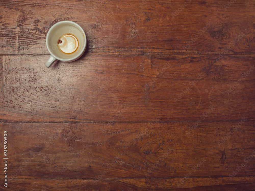 coffee cup, top view of the table