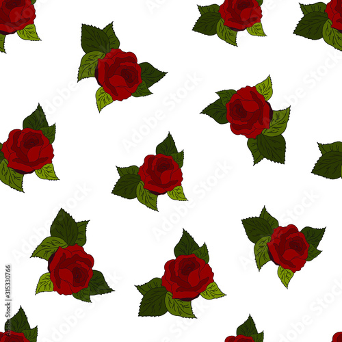 Seamless pattern with  red roses on a white backdrop  vector illustration. Perfect for background greeting cards and invitations of the wedding  birthday  Valentine s Day  Mother s Day.