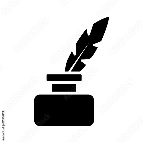 Feather and ink bottle icon isolated on white background vector illustration