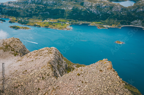 Fototapeta Naklejka Na Ścianę i Meble -  Drone aerial view of Hornelen - highest sea cliff in Europe