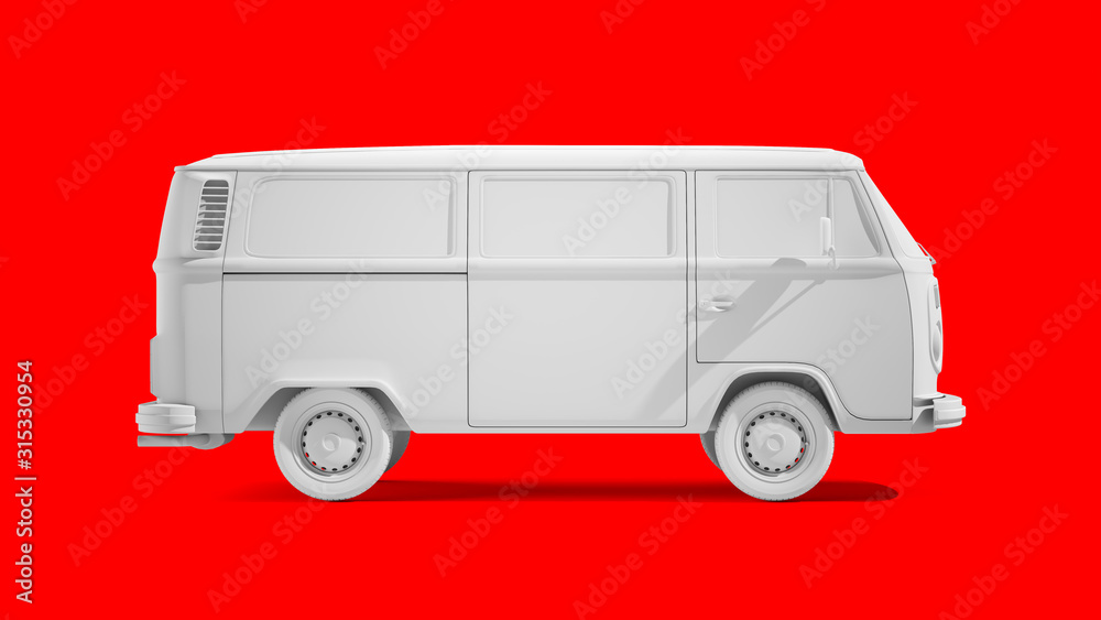 Mini bus template for car branding and advertising. 3D illustration. 
