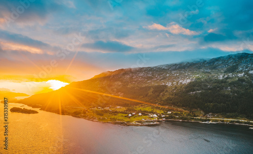 Drone aerial view of mountains in Norway