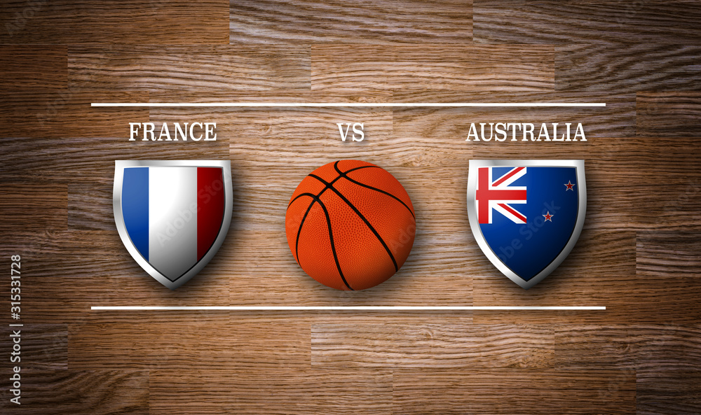 Basketball Match schedule, France vs Australia, flags of countries and  basket ball - 3D Rendering Stock Illustration | Adobe Stock