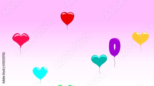 balloons of different colors line up the text I love you.animated video for Valentines day, wedding day, birthday, engagement.