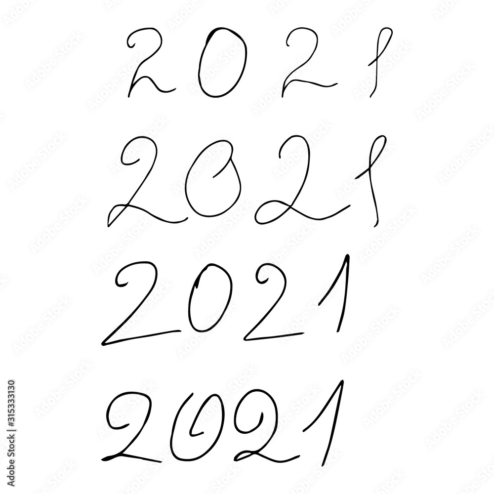 Year 2021. set with Black Handwritten Text on White Background. Isolated Vector Illustration. Year 2021. set with Black Handwritten Text on White Background. Isolated Vector Illustration.