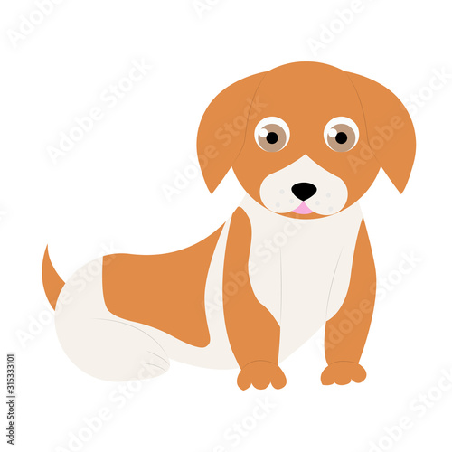 Dog sitting. Vector puppy pooch. Cute cartoon funny character. Help homeless animal concept. background Isolated.