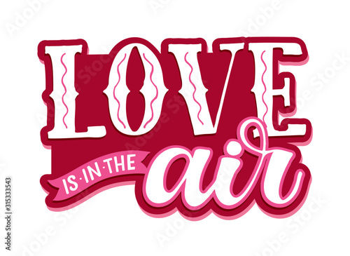 Love is in the air - cute hand drawn doodle lettering postcard