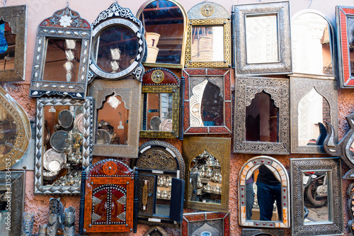 Many mirrors on the market in old town of Marrakech, Morocco