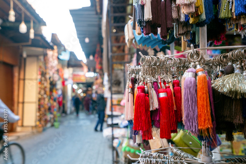 Narrow street of old medina of Marrakech, Morroco