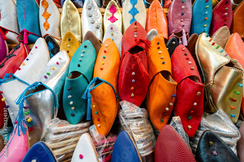 Colorful slippers sold in old town of Marrakech, Morocco