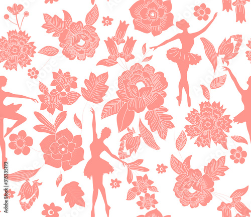 ballerina  and red flower pattern