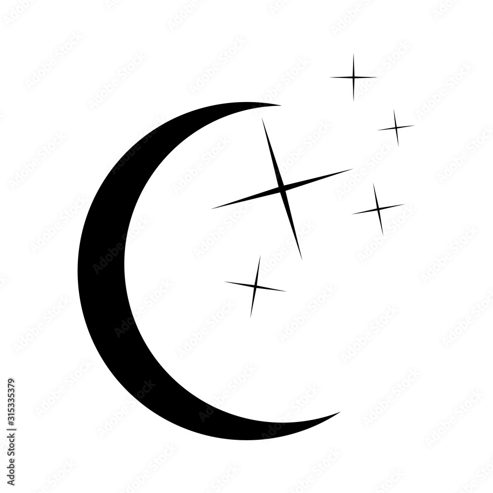Moon and stars icon. Flat vector illustration in black on white background Moon and stars icon. Flat vector illustration in black on white background