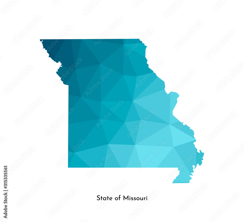 Vector isolated illustration icon with simplified blue map's silhouette of State of Missouri (USA). Polygonal geometric style. White background