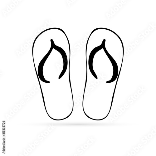 Outline beach sneakers icon isolated on white, sketch flip flops coloring, kids hand drawing art line, vector stock illustration