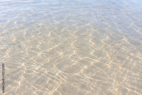 Texture pattern of blue ocean water and bright ripple water and surface transparent and sunlight In the morning. Background sea top view