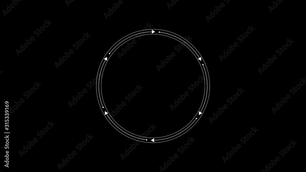 PNG Alpha.Arrows circle HUD looping 10 sec.Technological fururistic HUD template.User Interface Loading arrow around the circle.Circle logo template.HUD around logo. Type 2