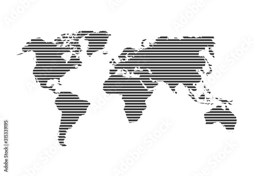 World map vector  line stylized design isolated on white background. Flat Earth  gray map template for web site pattern  anual report  inphographics. Travel worldwide  map silhouette backdrop. eps 10