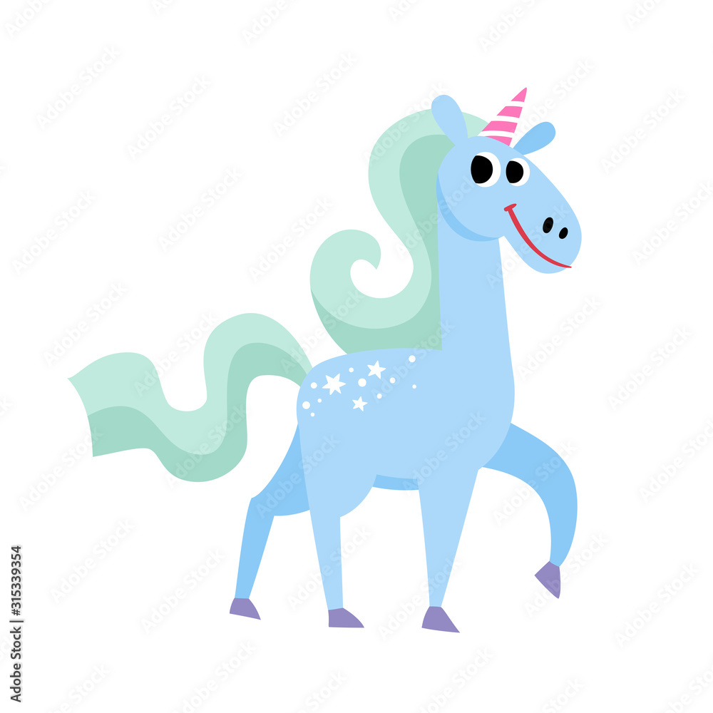Cute magic unicorn character isolated on white. Cute magic unicorn character isolated on white.