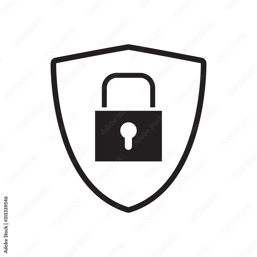 Shield with padlock outline style design. Shield with padlock outline style design.