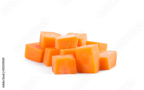 Pieces of fresh ripe carrot isolated on white