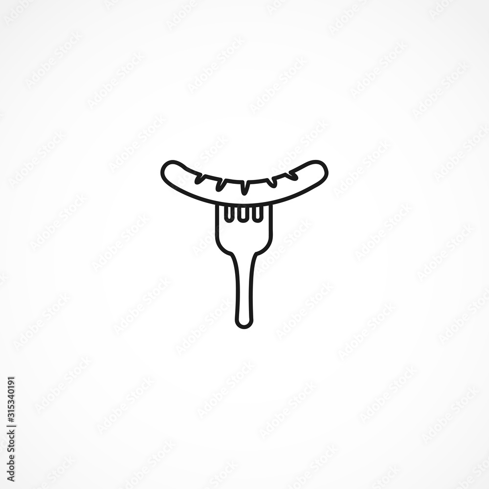Sausage on fork vector icon on white background Sausage on fork vector icon on white background