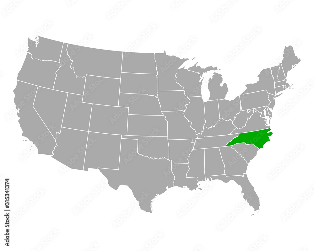 Fototapeta premium Mapa Karoliny Północnej w USA