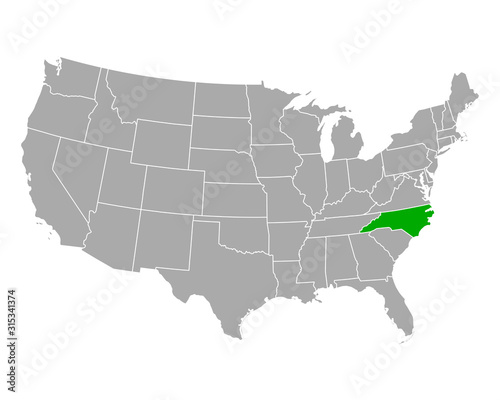 Karte von North Carolina in USA