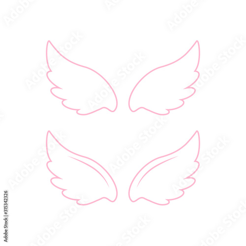 Flying angel wings with gold nimbus. Wings and nimbus. Angel winged glory halo cute cartoon drawings illustration vector set