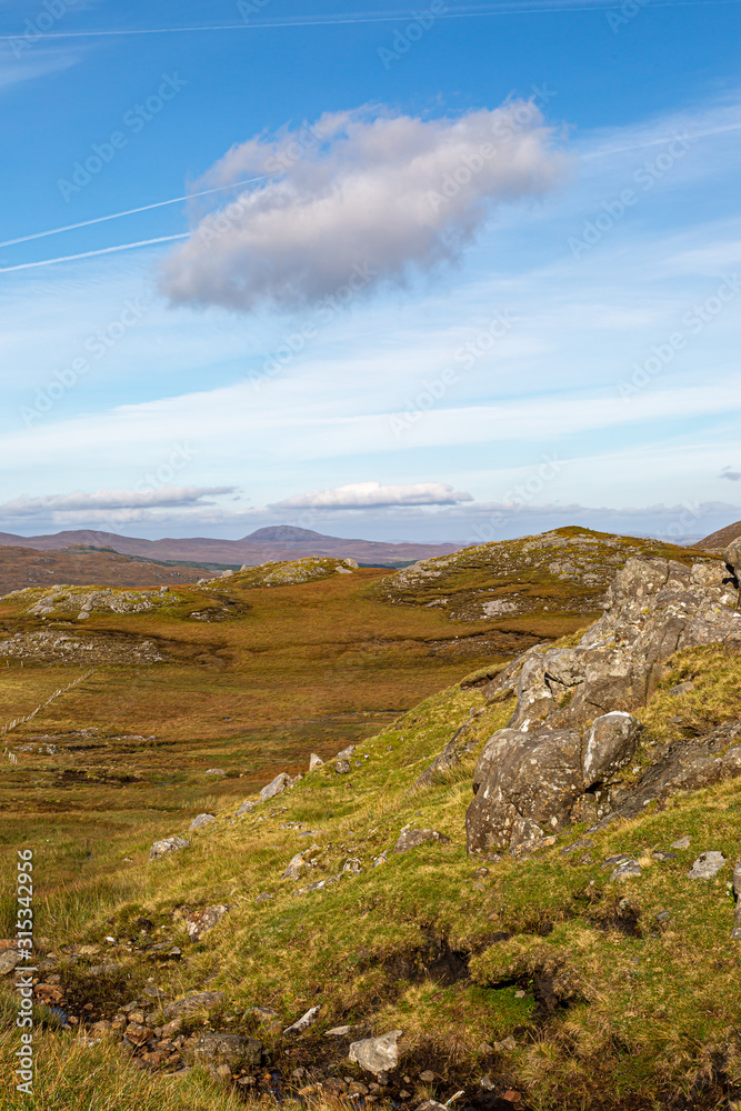 Looking out over rugged mountains on the Western Isles of Lewis and Harris