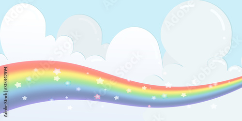 rainbow wave and cloud,star on blue sky background