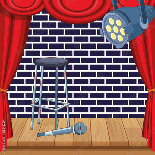 stool microphone spotlight curtains stage stand up comedy show