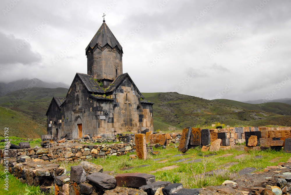 Medieval Tanahat Monastery is located in 7 km to the east from Vernashen village. Vayots Dzor Region, Armenia.
