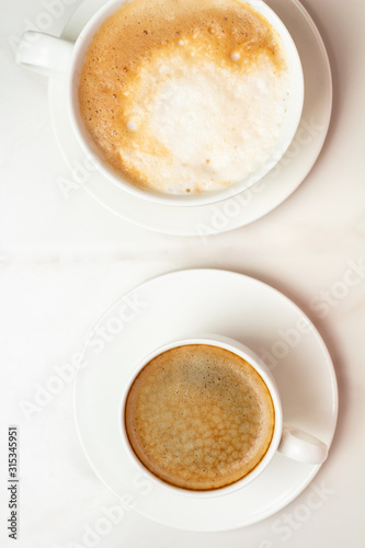 different types of coffee on a white background top view