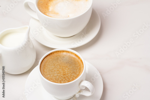 different types of coffee on a white background and place for text