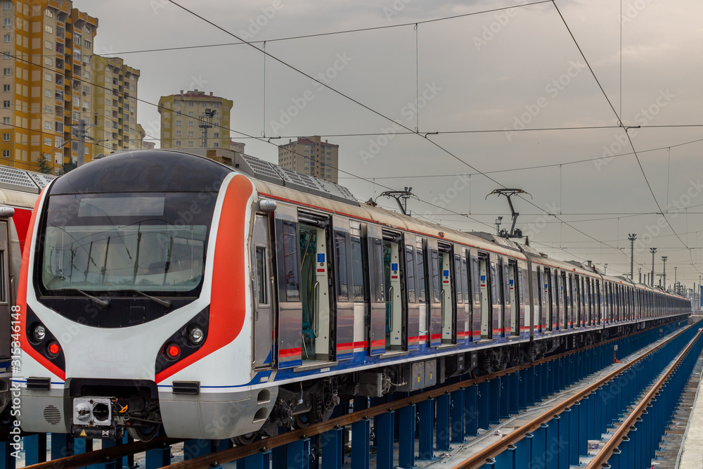 Naklejka premium Modern new subway metro train and railroad