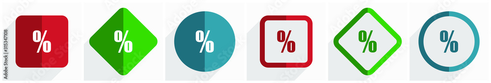 Percent icon set, flat design vector illustration in 6 options for webdesign and mobile applications in eps 10 Percent icon set, flat design vector illustration in 6 options for webdesign and mobile applications in eps 10