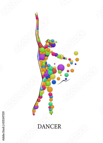 emotions of dance,woman dancer looks like vivid colored rounds isolated