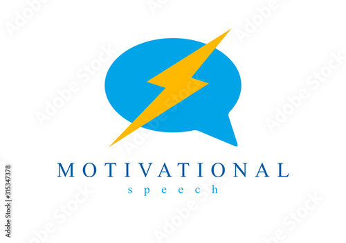 Motivational emotional speech vector concept shown with speech bubble and lightning bolt, touching monolog, excited speaker.