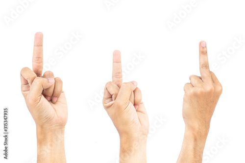 Hand symbols, gestures of insults and dislikes on white background