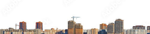 Construction of a new residential area. Panorama new high-rise buildings isolated on a white background. Boarder template for web site or other project.