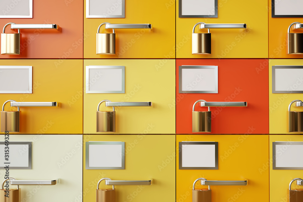 Fototapeta premium Padlocks on drawers. Data protection concept - 3D Rendering