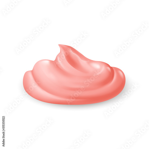 Red Whipped Cream Isolated on White Background. Facial Gel or Body Lotion Skincare Icon. Cosmetics BB Makeup Swatch. The Drop of Liquid Foundation Stroke